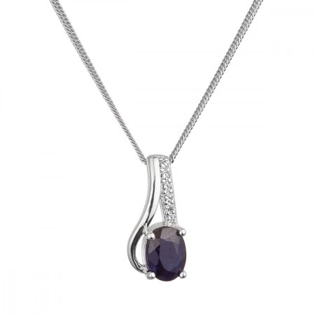 Stříbrný náhrdelník luxusní s pravým minerálním kamenem temně modrý 12083.3 sapphire
