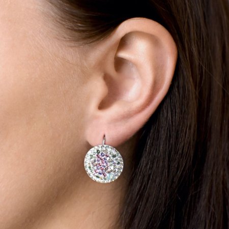 Stříbrné náušnice visací s krystaly Swarovski mix barev kulaté 31161.3 Sakura