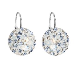 Strieborné náušnice visiace s kryštálmi Swarovski modré okrúhle 31176.3 Light Sapphire