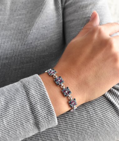 Strieborný náramok so Swarovski kryštálmi mix farieb 33047.4 Galaxy