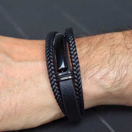 Náramek pánský z černé koženky 43040.3 černý