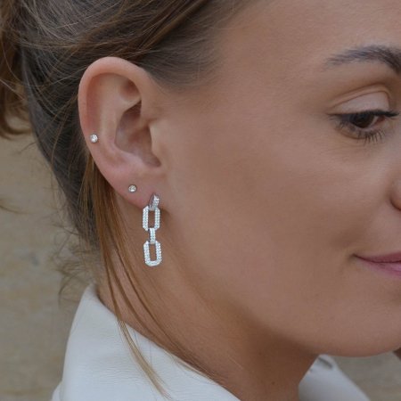 Strieborné náušnice dlhé očká so zirkónmi 11655.1