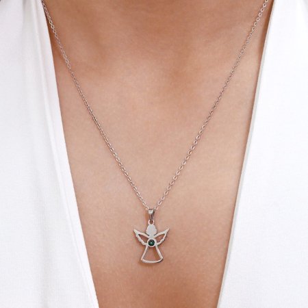 Ocelový náhrdelník anděl se Swarovski krystaly zelený 42043.3