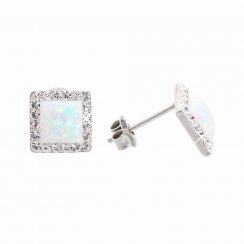 Strieborné náušnice kôstky s bielym opálom a kryštálmi Swarovski Elements White Opal