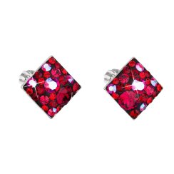 Strieborné náušnice pecka s kryštálmi Swarovski červený kosoštvorec 31169.3 Cherry