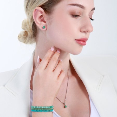 Stříbrné náušnice pecky s pravými minerálními kameny zelené 11485.3 emerald