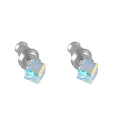 Náušnice so Swarovski Elements kocka AB 4 mm