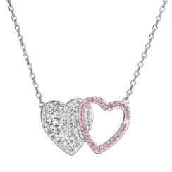 Strieborný náhrdelník dvojité ružové srdce so Swarovski kryštálmi 32079.3 Light Rose