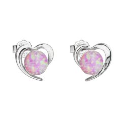 Stříbrné náušnice srdce s růžovým syntetickým opálem 31259.3 Lt.rose