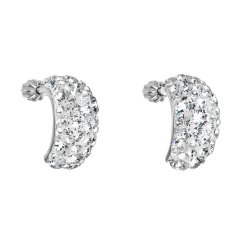 Stříbrné náušnice visací s krystaly Swarovski bílý půlkruh 31164.1 Krystal