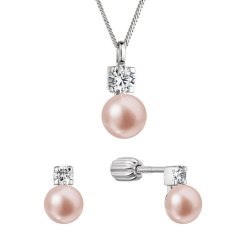 Perlová súprava so zirkónmi a ružovou riečnou perlou 29079.3B pink