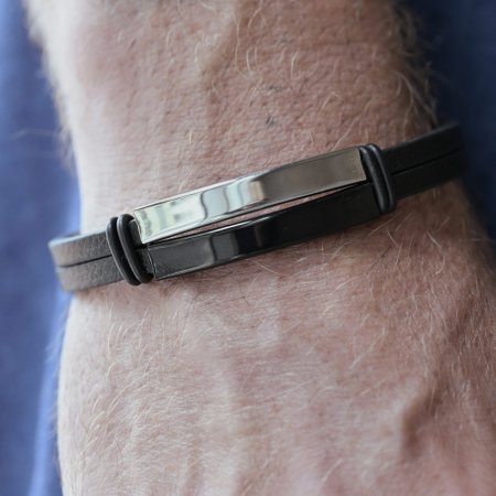 Náramek pánský černá koženka s ocelovou ozdobou 43028.3 černý