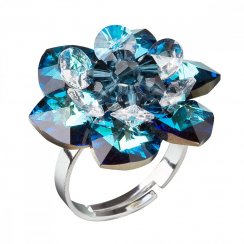 Strieborný prsteň s kryštálmi Swarovski modrá kytička 35012.5 Bermuda Blue