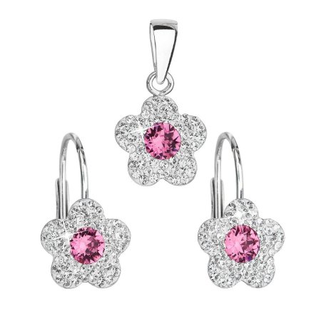 Sada šperků s krystaly Swarovski náušnice a přívěsek růžová kytička 39162.3 Rose