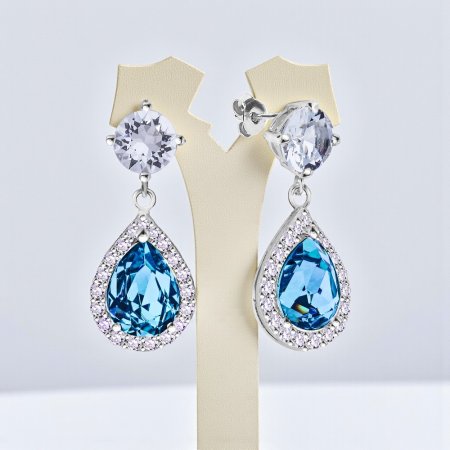 Strieborné náušnice visiace s kryštálmi Swarovski Elements Briselle KCP4320AQC Aqua