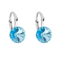 Stříbrné náušnice visací s krystaly Swarovski modré kulaté 31229.3 Aqua