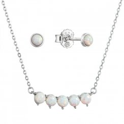 Súprava šperkov so syntetickými opálmi biele okrúhle 19035.1 white