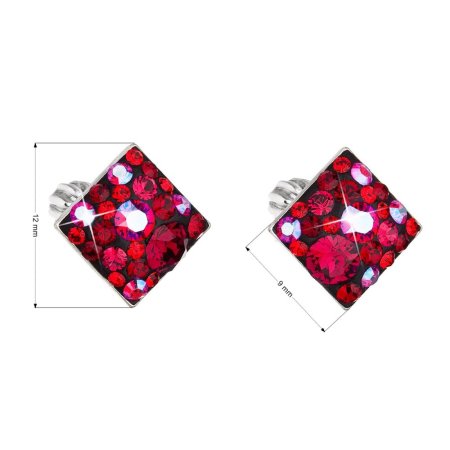 Strieborné náušnice pecka s kryštálmi Swarovski červený kosoštvorec 31169.3 Cherry