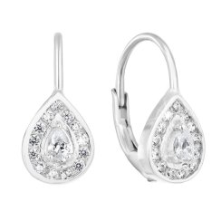 Stříbrné náušnice visací se zirkonem bílá slza 11221.1