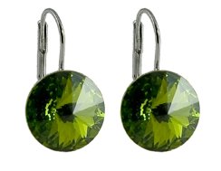 Náušnice tmavo zelené Rivoli so Swarovski Elements Olivine 14 mm