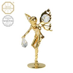Kovová pozlátená figúrka Elf s bielymi kryštálmi Swarovski Elements