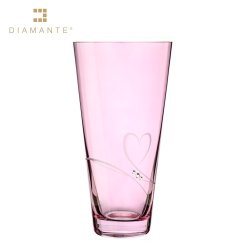 Sklenená váza růžová so Swarovski Elements srdce 25 cm Romance Conical Pink