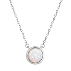 Náhrdelník se syntetickým bílým opálem kulatý 12065.1 white