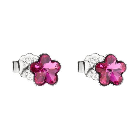 Stříbrné náušnice pecka s krystaly Swarovski tmavě růžová kytička 31080.3 Fuchsia
