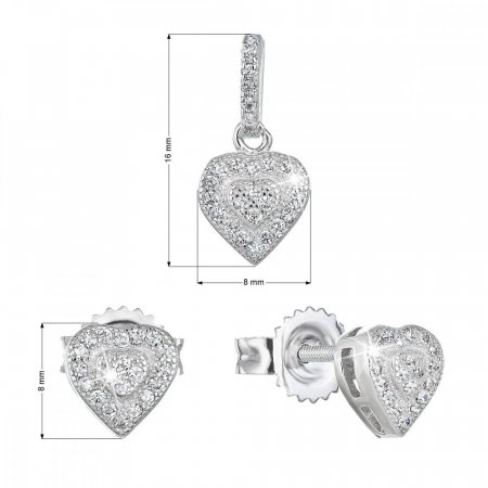 Sada šperkov so zirkónom náušnice a prívesok biele srdce 19027.1