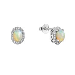 Strieborné náušnice luxusné s pravým opálom biele 11490.3 opál