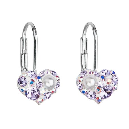 Strieborné náušnice visiace s kryštálmi Swarovski fialové srdce 31125.9 Violet Opal