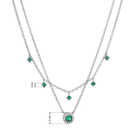 Stříbrný náhrdelník dvojitý se zelenými zirkony 12186.3 emerald
