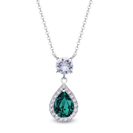Strieborný náhrdelník s kryštálmi Swarovski Elements Briselle NCP4320EMC Emerald