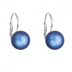 Stříbrné náušnice visací s tmavě modrou matnou Swarovski perlou 31143.3 Dark Blue