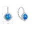 Stříbrné náušnice visací s modrým kulatým syntetickým opálem a zirkony 11463.3 blue