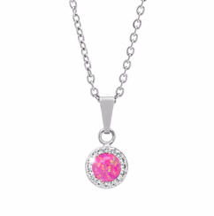 Stříbrný náhrdelník s kulatým opálem a krystaly Swarovski Light Fuchsia malý
