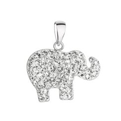 Stříbrný přívěsek s krystaly Swarovski bílý slon 34247.1 Krystal