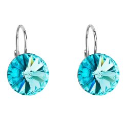 Stříbrné náušnice visací s krystaly Swarovski modré kulaté 31106.3 Light Turquoise