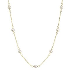 Zlatý 14 karátový náhrdelník žluté zlato s bílými říčními perličkami 92P00028