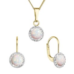 Sada pozlátených šperkov so syntetickým opálom a krištáľmi Preciosa biele okrúhle 39160.1 white