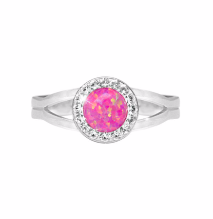 Strieborný prsteň s okrúhlym opálom a kryštálmi Swarovski Light Fuchsia malý