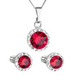 Sada šperků s krystaly Swarovski náušnice, řetízek a přívěsek červené kulaté 39352.3 Ruby