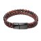 Pánský náramek s pravými kameny tygří oko a koženkovým zaplétaným páskem 43022.3 hnědý