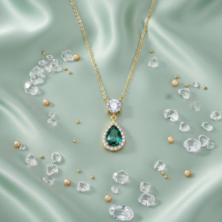 Strieborný náhrdelník s kryštálmi Swarovski Elements Briselle NCPG4320EMC Emerald