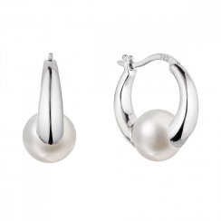 Stříbrné náušnice kruhy s říční perlou bílé 21085.1