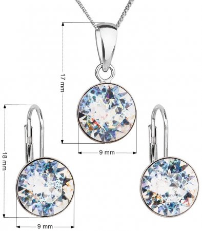 Sada šperků s krystaly Swarovski náušnice, řetízek a přívěsek bílé stříbrné kulaté 39140.5 White Patina