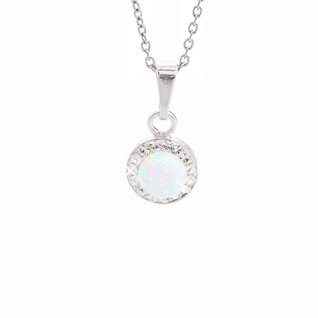 Stříbrný náhrdelník s bílým opálem a krystaly Swarovski Elements kolečko White Opal