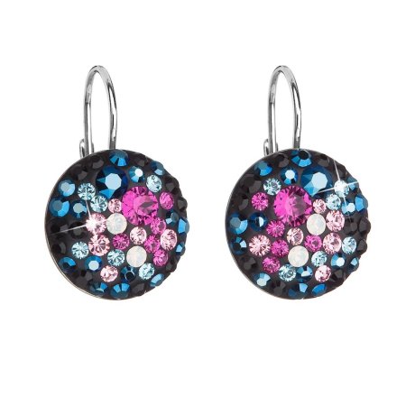 Strieborné náušnice visiace s kryštálmi Swarovski mix farieb okrúhle 31176.4 Galaxy