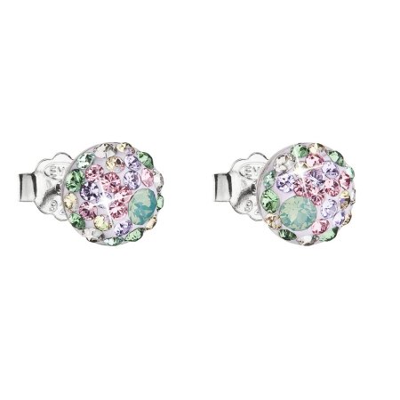 Stříbrné náušnice pecka s krystaly Swarovski mix barev kulaté 31136.3 Sakura