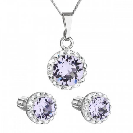 Sada šperkov s kryštálmi Swarovski náušnice, retiazka a prívesok fialové okrúhle 39352.3 Violet